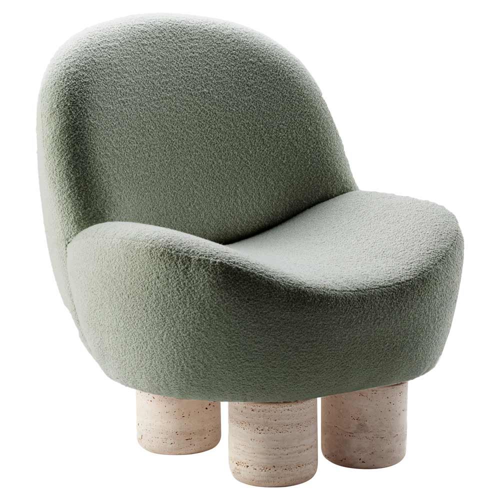 Hygge Lounge Chair - Celadon Boucle, Travertine Marble Feet – Rouse Home