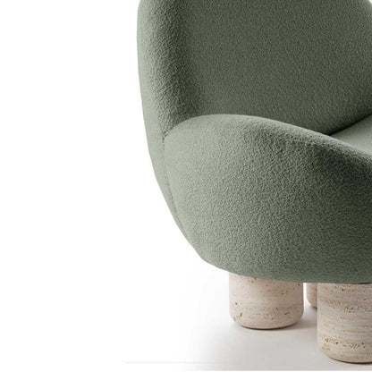 Hygge Lounge Chair - Celadon Boucle, Travertine Marble Feet