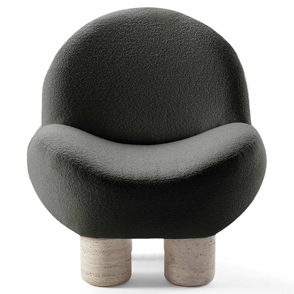 Hygge Lounge Chair - Forest Boucle, Travertine Marble Feet
