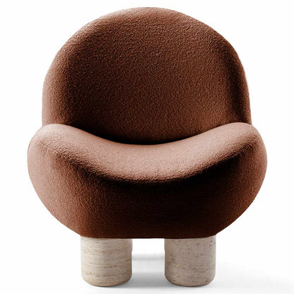 Hygge Lounge Chair - Gold Boucle, Travertine Marble Feet