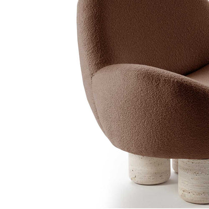 Hygge Lounge Chair - Gold Boucle, Travertine Marble Feet