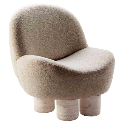Hygge Lounge Chair - Latte Boucle, Travertine Marble Feet