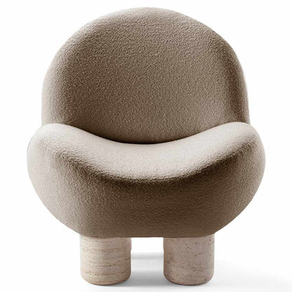 Hygge Lounge Chair - Latte Boucle, Travertine Marble Feet