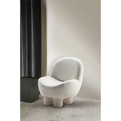 Hygge Lounge Chair - Latte Boucle, Travertine Marble Feet