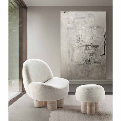 Hygge Lounge Chair - Latte Boucle, Travertine Marble Feet