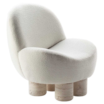 Hygge Lounge Chair - White Boucle, Travertine Marble Feet