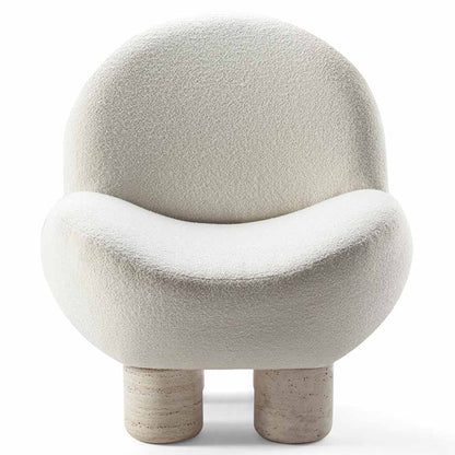 Hygge Lounge Chair - White Boucle, Travertine Marble Feet