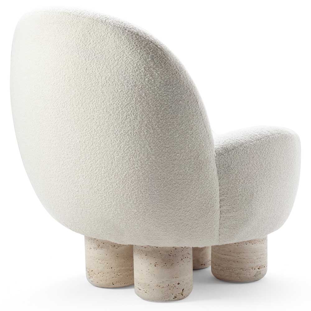 Hygge Lounge Chair - White Boucle, Travertine Marble Feet