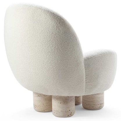 Hygge Lounge Chair - White Boucle, Travertine Marble Feet