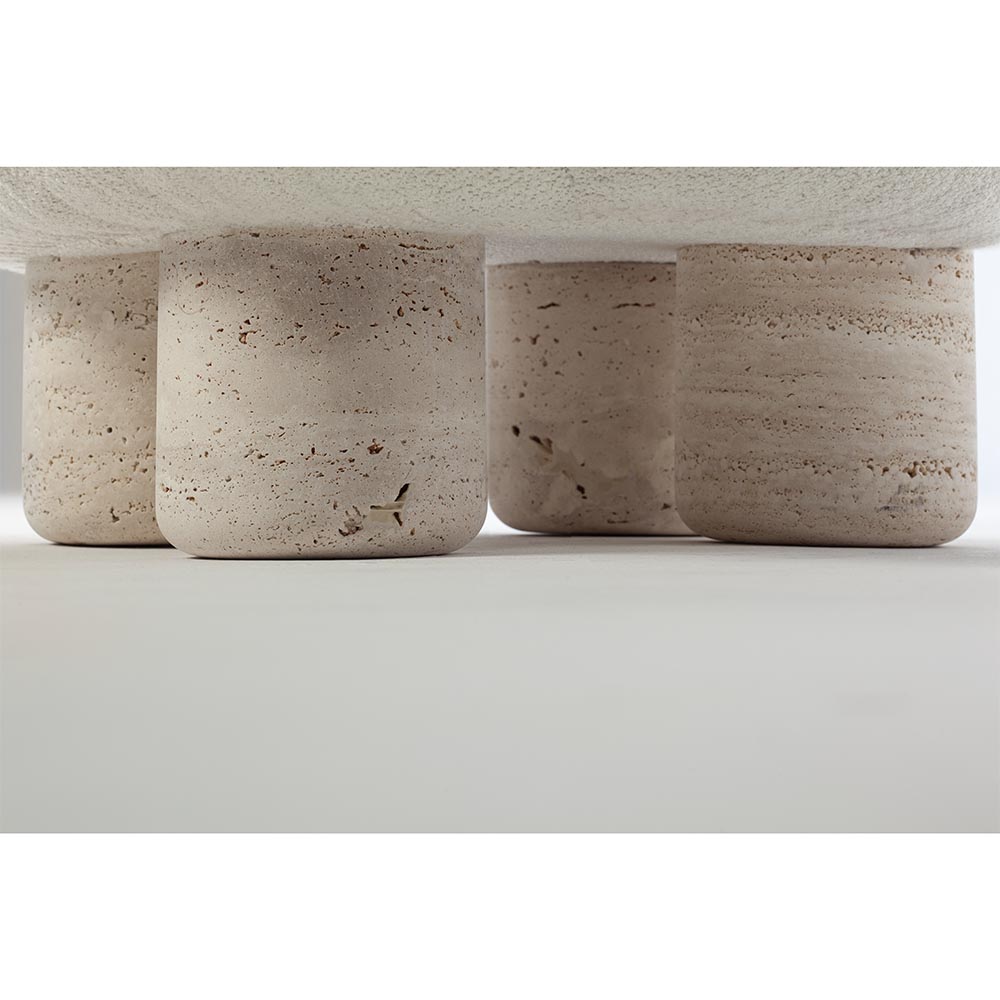 Hygge Lounge Chair - White Boucle, Travertine Marble Feet