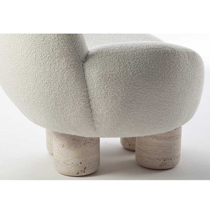 Hygge Lounge Chair - White Boucle, Travertine Marble Feet