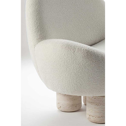 Hygge Lounge Chair - White Boucle, Travertine Marble Feet