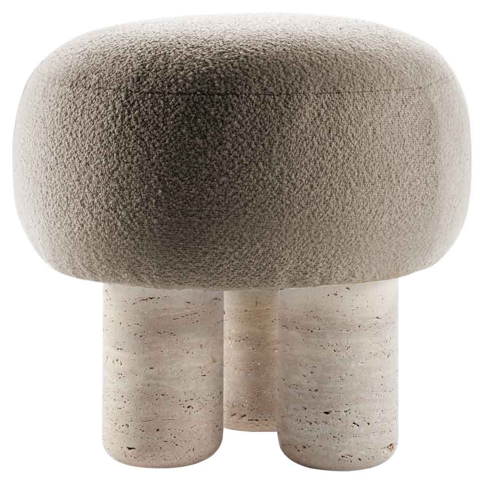 Hygge Stool - Latte Boucle, Travertine Marble Feet
