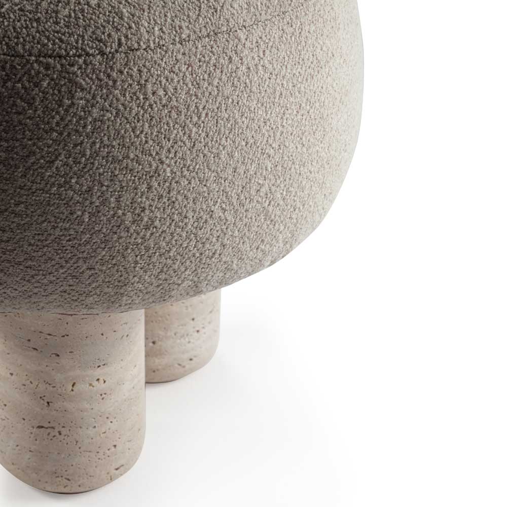 Hygge Stool - Latte Boucle, Travertine Marble Feet