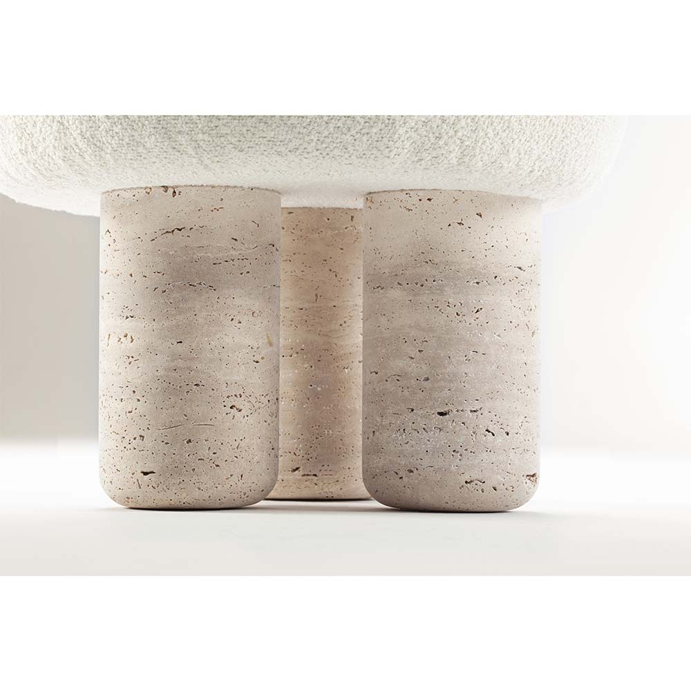 Hygge Stool - White Boucle, Travertine Marble Feet