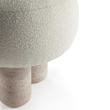 Hygge Stool - White Boucle, Travertine Marble Feet