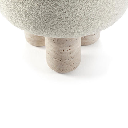 Hygge Stool - White Boucle, Travertine Marble Feet