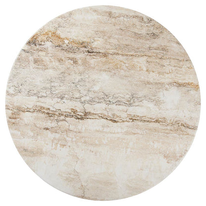 IOI Round Large Coffee Table - Rippled Beige Travertine, Black Base