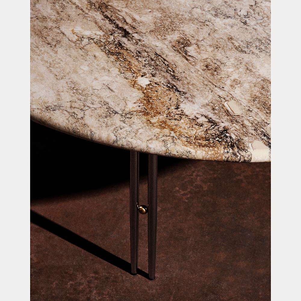 IOI Round Large Coffee Table - Rippled Beige Travertine, Black Base