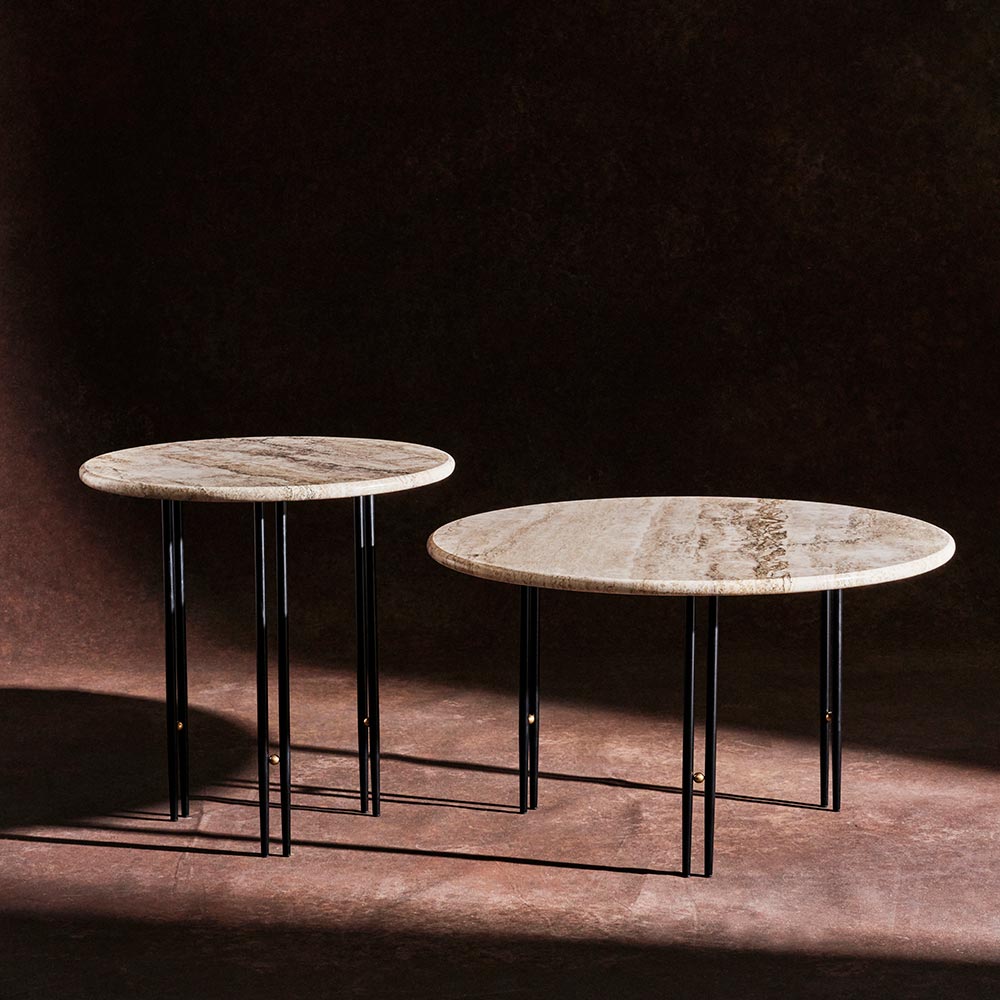 IOI Round Medium Coffee Table - Rippled Beige Travertine, Black Base