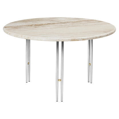IOI Round Medium Coffee Table - Rippled Beige Travertine, Chrome Base