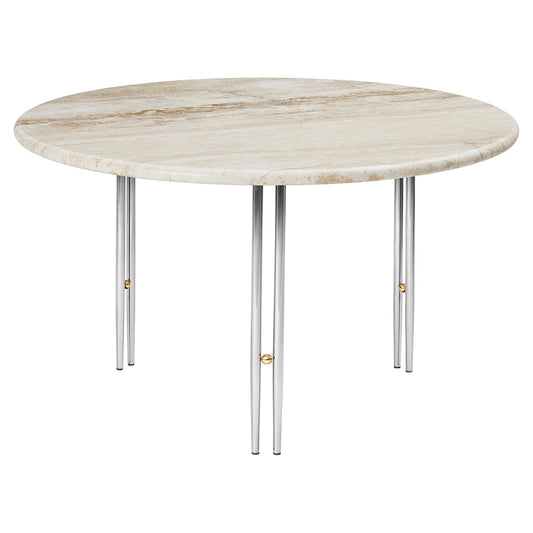IOI Round Medium Coffee Table - Rippled Beige Travertine, Chrome Base