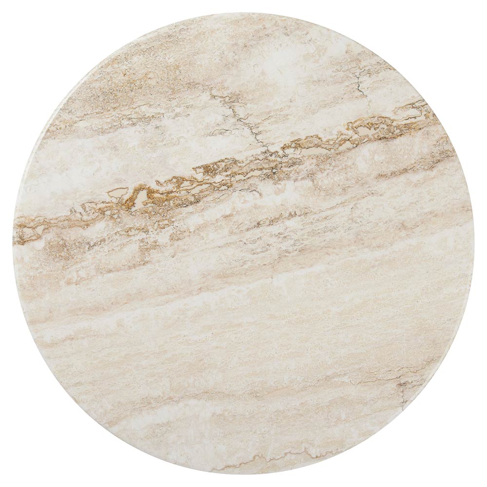 IOI Round Medium Coffee Table - Rippled Beige Travertine, Chrome Base