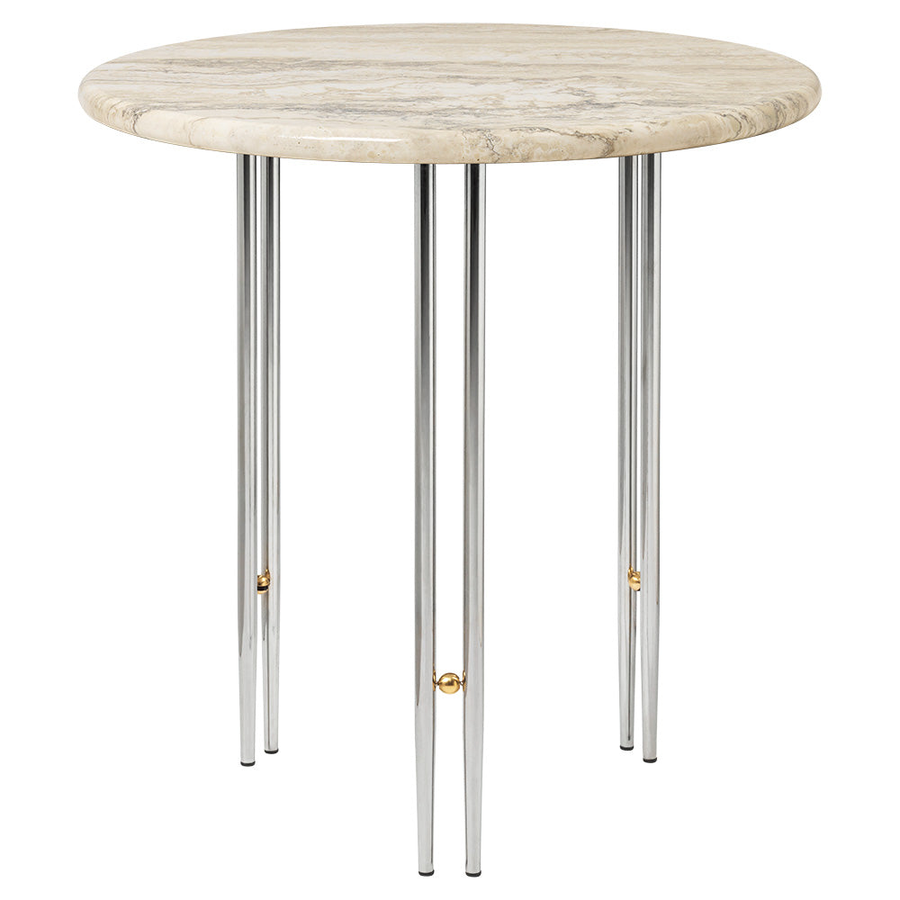 IOI Round Small Coffee Table - Rippled Beige Travertine, Chrome Base