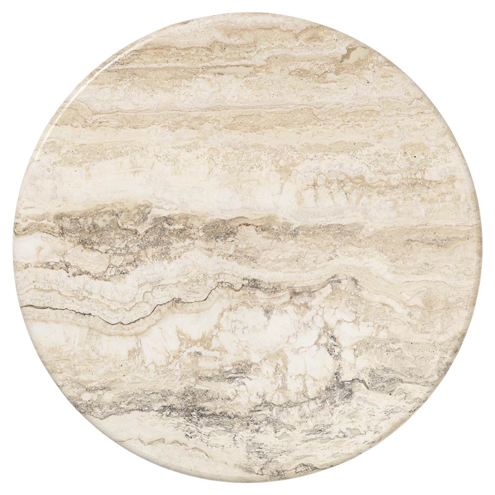 IOI Round Small Coffee Table - Rippled Beige Travertine, Chrome Base
