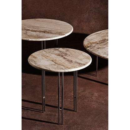 IOI Round Small Coffee Table - Rippled Beige Travertine, Chrome Base