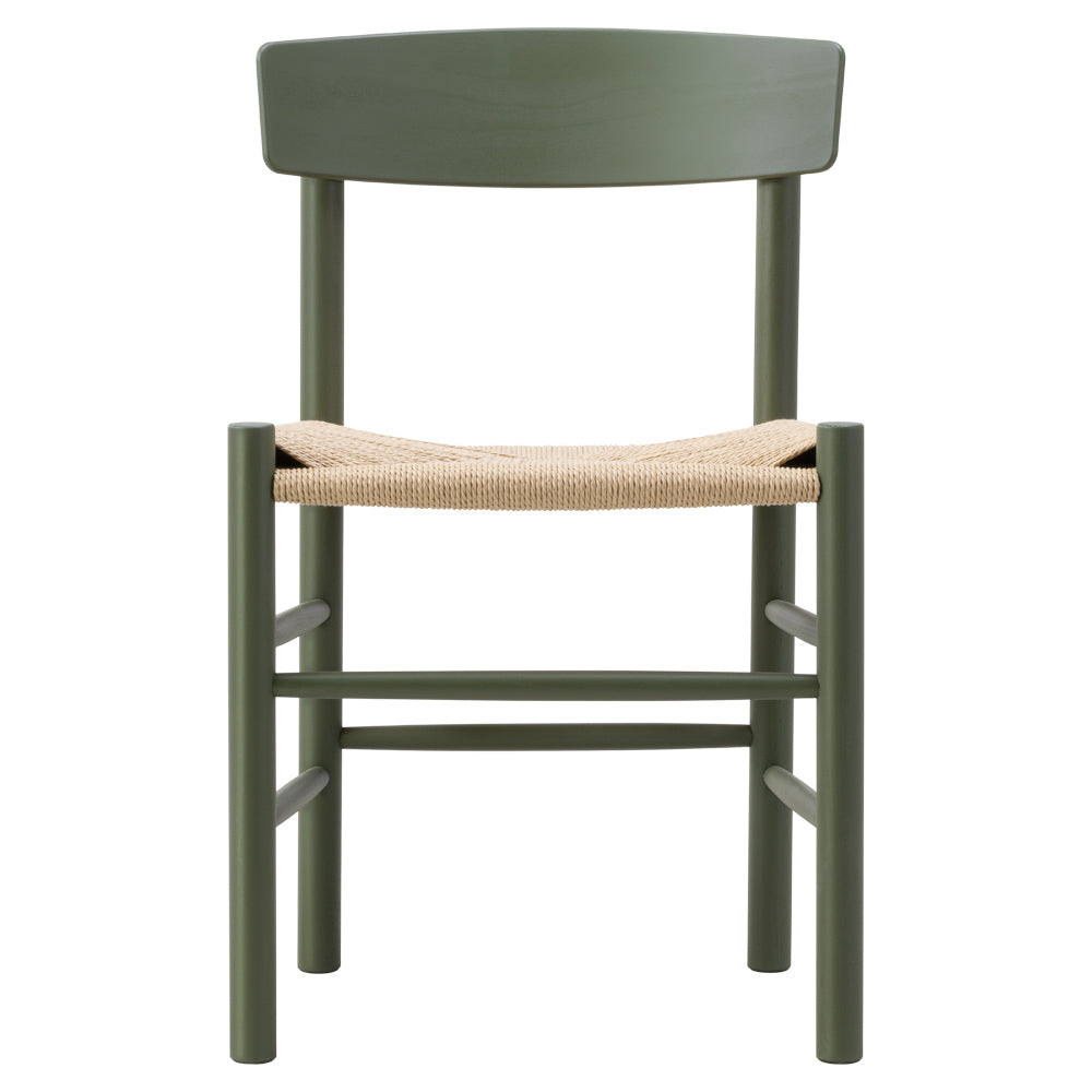 J39 Dining Chair - Beech Khaki Green, Natural Paper Cord Seat