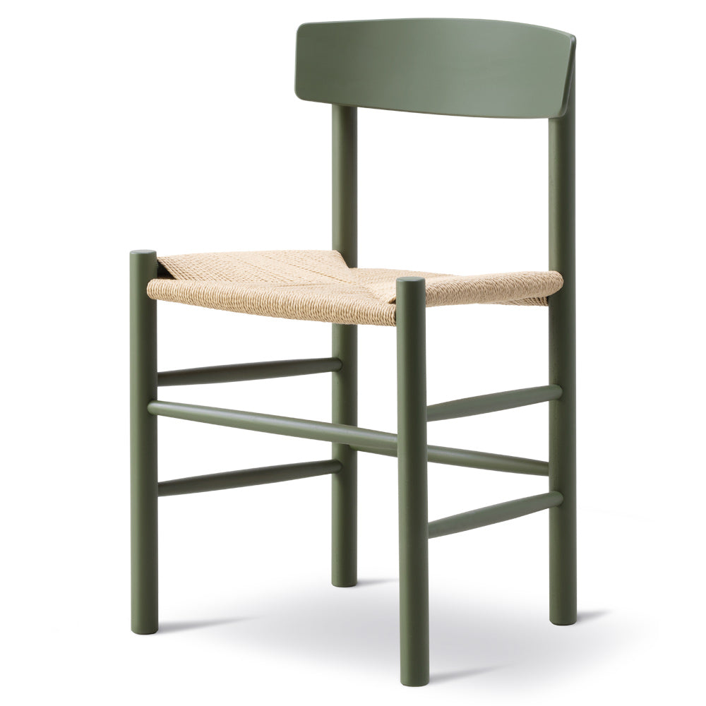 J39 Dining Chair - Beech Khaki Green, Natural Paper Cord Seat