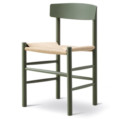 J39 Dining Chair - Beech Khaki Green, Natural Paper Cord Seat
