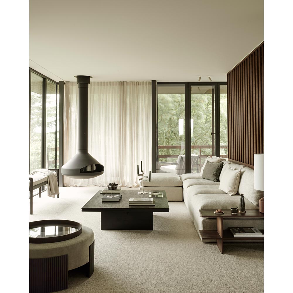 Jack Bench - Ivory fabric, Dark Brown Mahogany