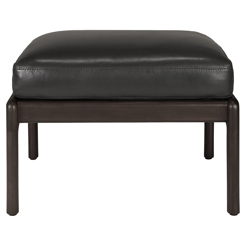 Jack Footstool - Black Leather, Dark Brown Mahogany