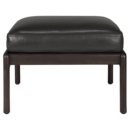 Jack Footstool - Black Leather, Dark Brown Mahogany