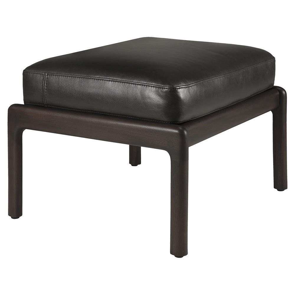 Jack Footstool - Black Leather, Dark Brown Mahogany