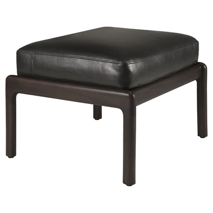 Jack Footstool - Black Leather, Dark Brown Mahogany