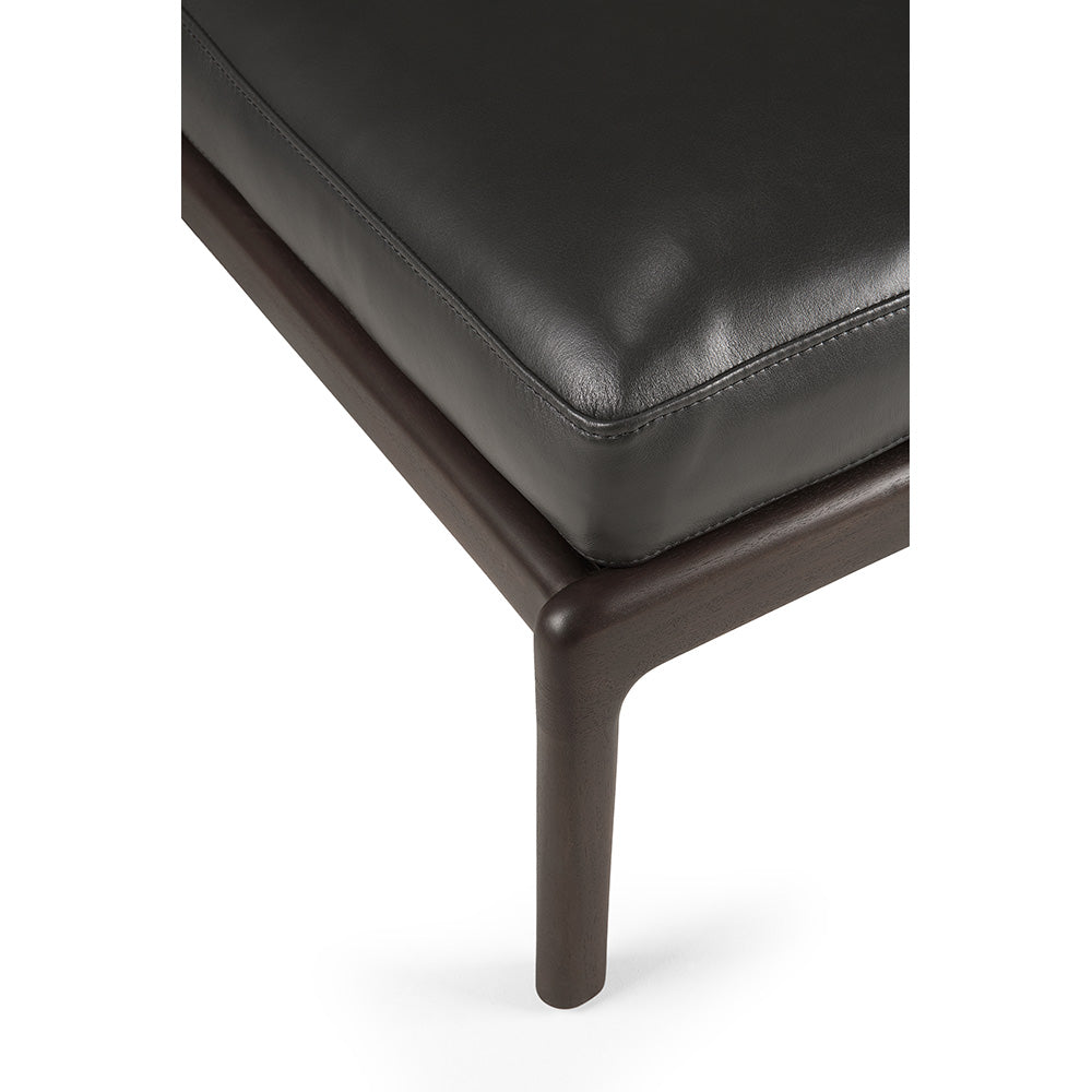 Jack Footstool - Black Leather, Dark Brown Mahogany