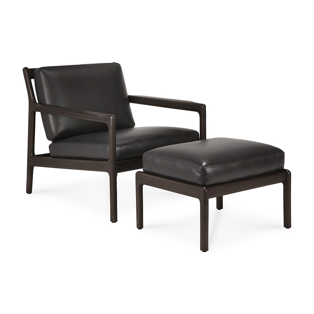 Jack Footstool - Black Leather, Dark Brown Mahogany
