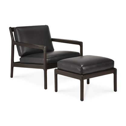 Jack Footstool - Black Leather, Dark Brown Mahogany