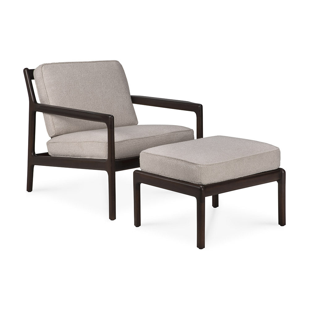Jack Footstool - Ivory Fabric, Dark Brown Mahogany