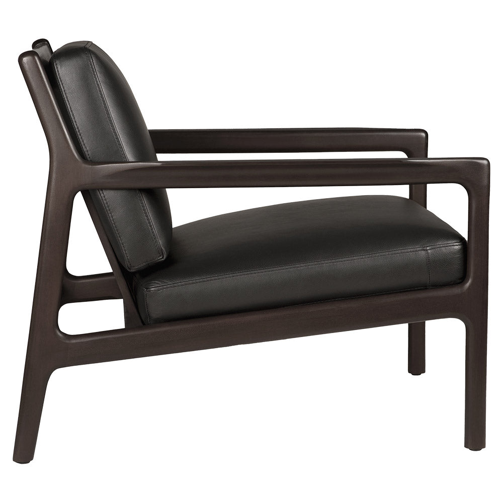 Jack Lounge Chair - Black Leather, Dark Brown Mahogany