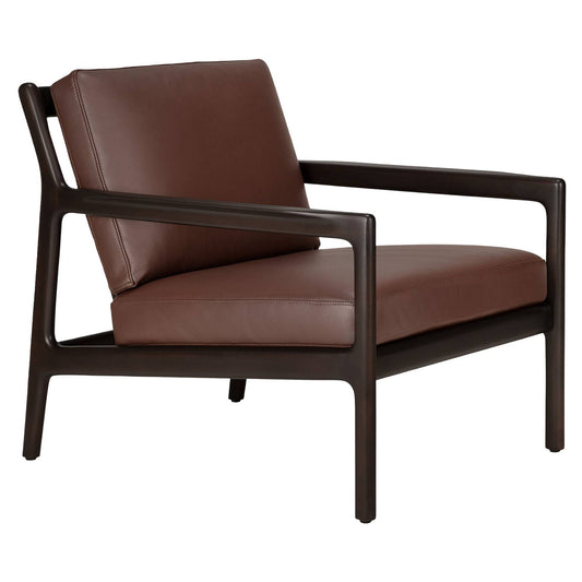 Jack Lounge Chair - Burgundy Leather, Dark Brown Mahogany