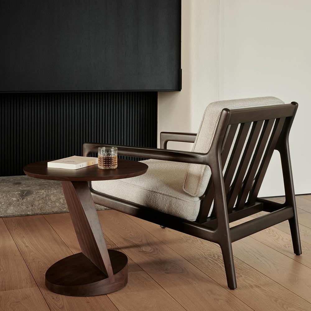 Jack Lounge Chair - Ivory Fabric, Dark Brown Mahogany