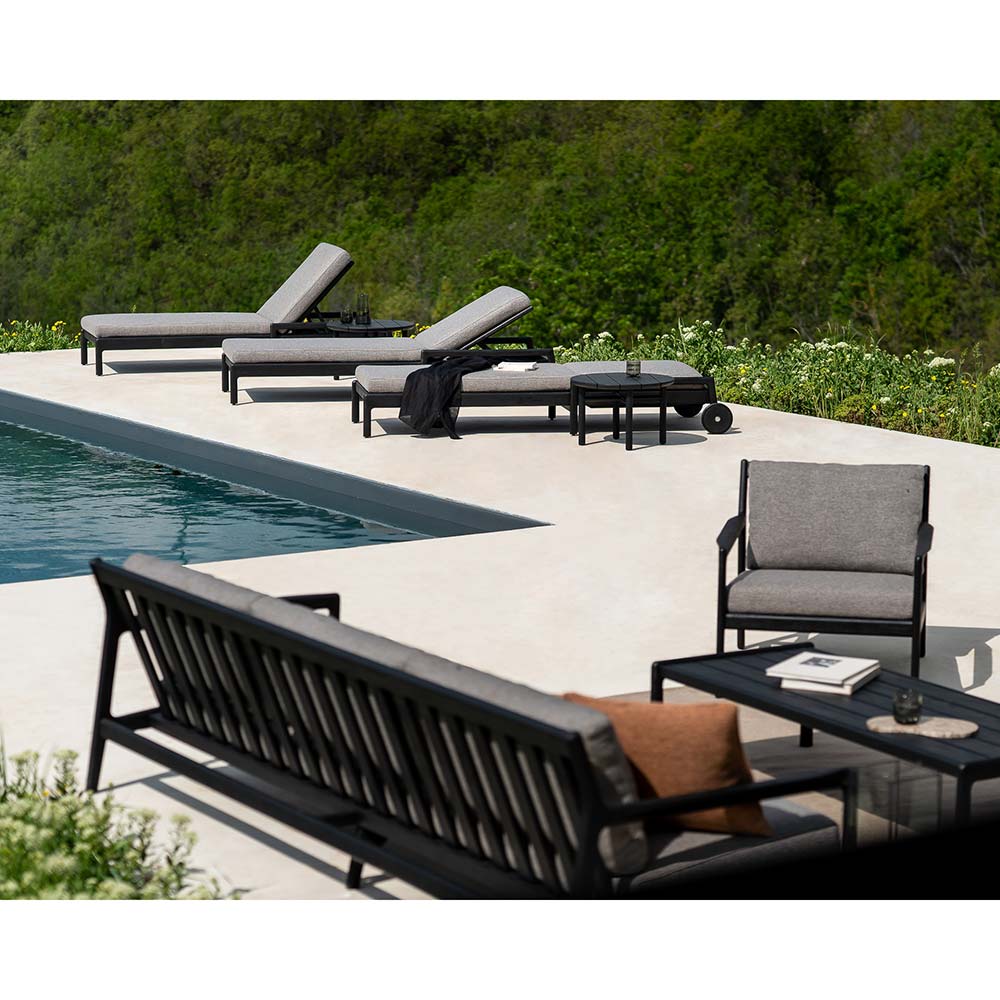 Jack Outdoor Adjustable Lounger With Cushion - Black Teak, Mocha