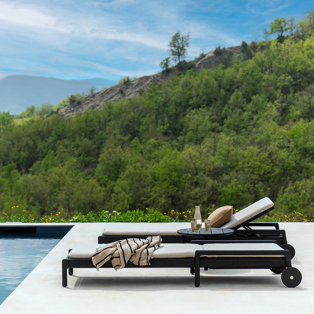 Jack Outdoor Adjustable Lounger - Teak, Burgundy
