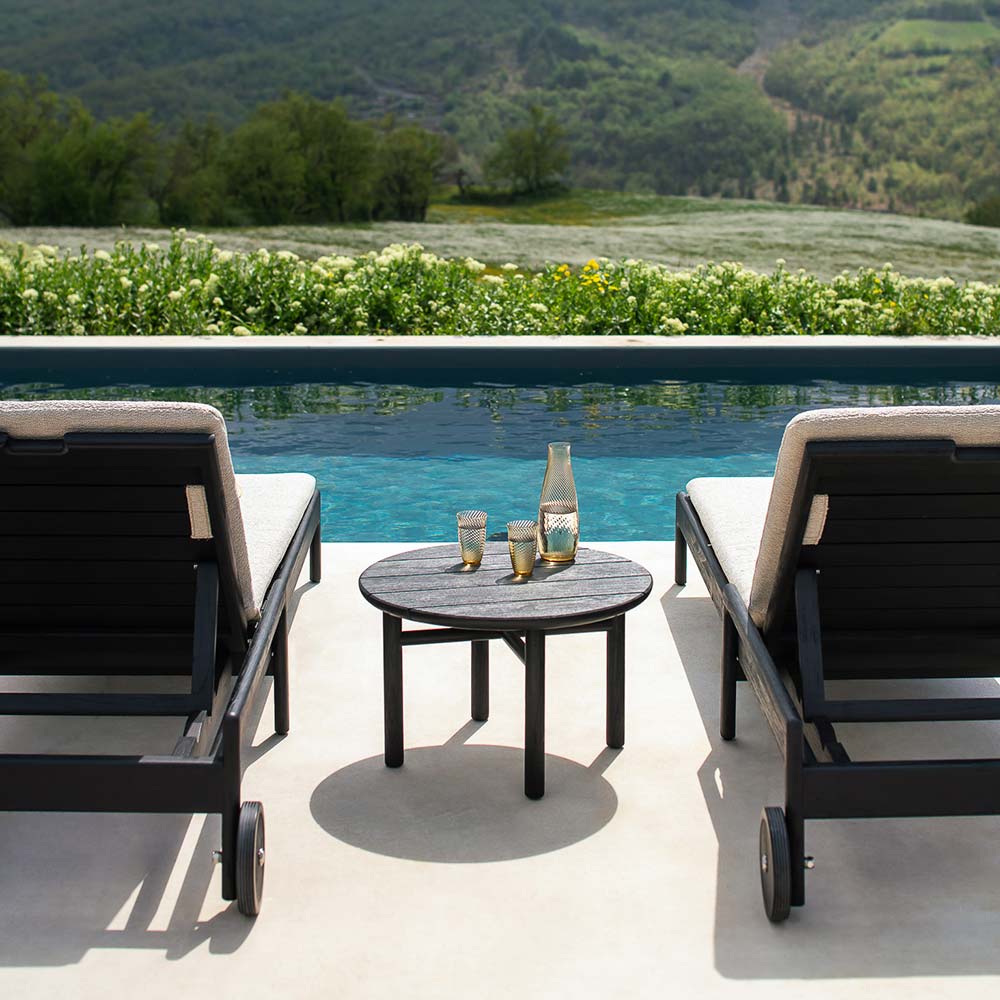 Jack Outdoor Adjustable Lounger - Teak, Burgundy