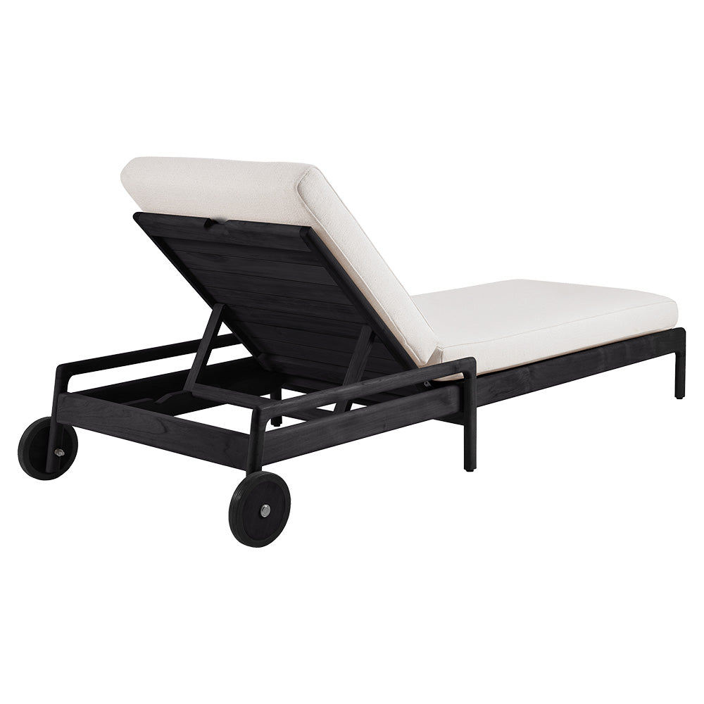 Jack Outdoor Adjustable Lounger With Cushion - Black Teak, Off White