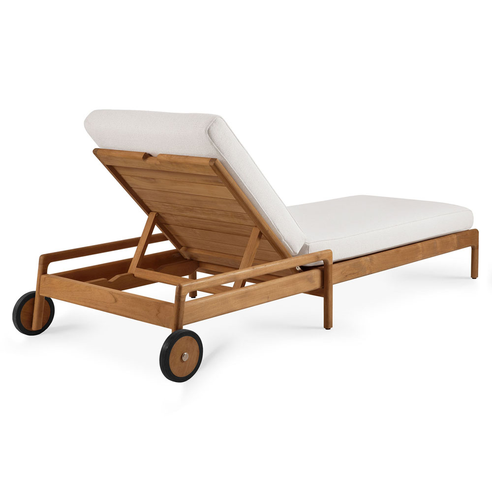 Jack Outdoor Adjustable Lounger With Cushion - Teak, Off White